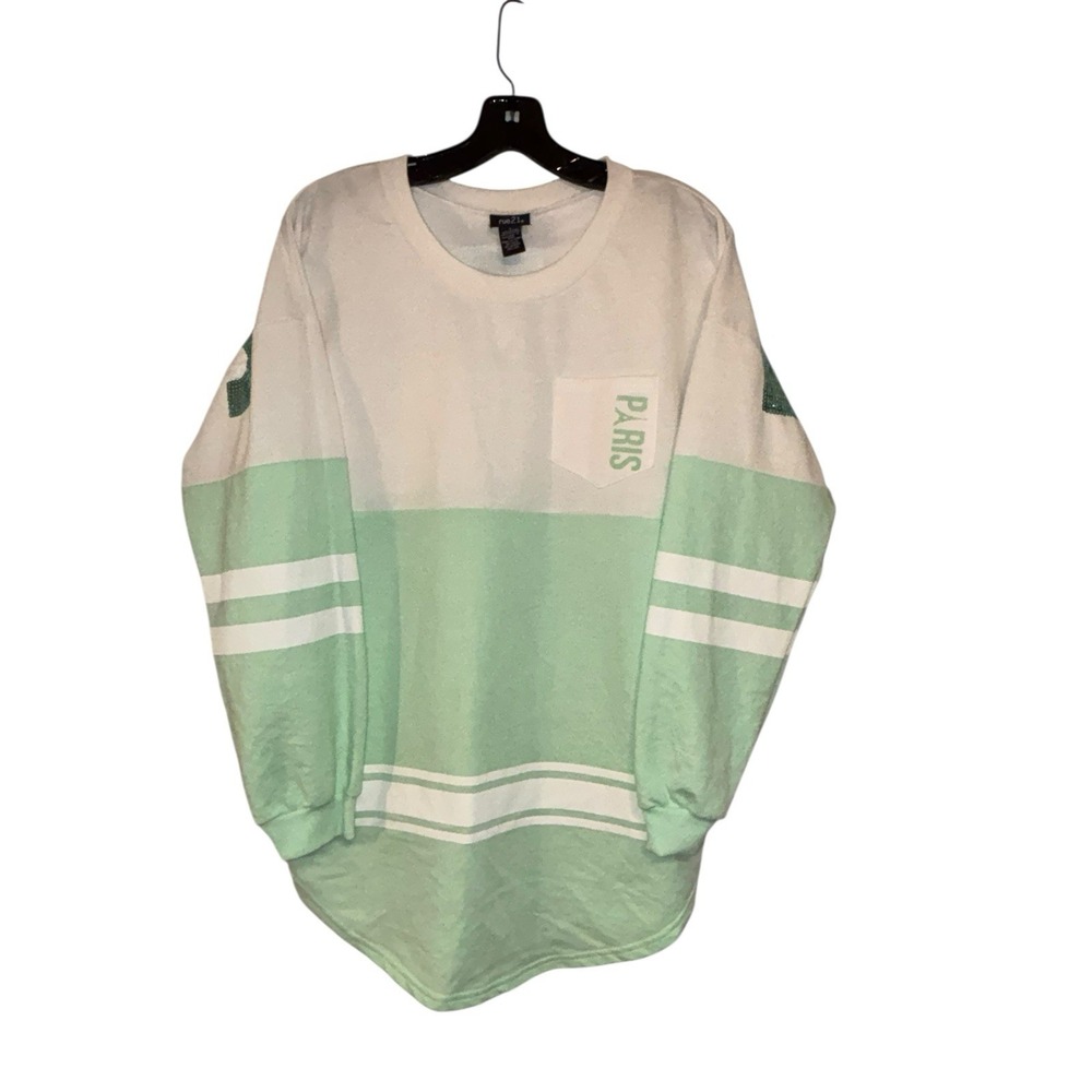 Rue 21 Long Sleeve Shirt  Paris  Large  Green‎ White